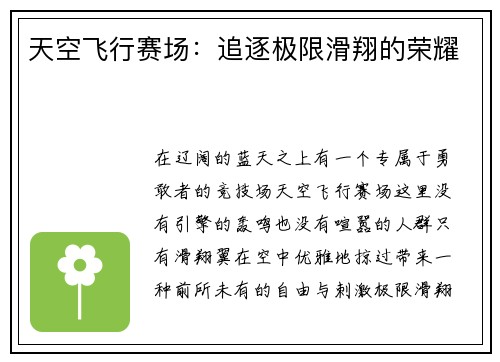 天空飞行赛场：追逐极限滑翔的荣耀